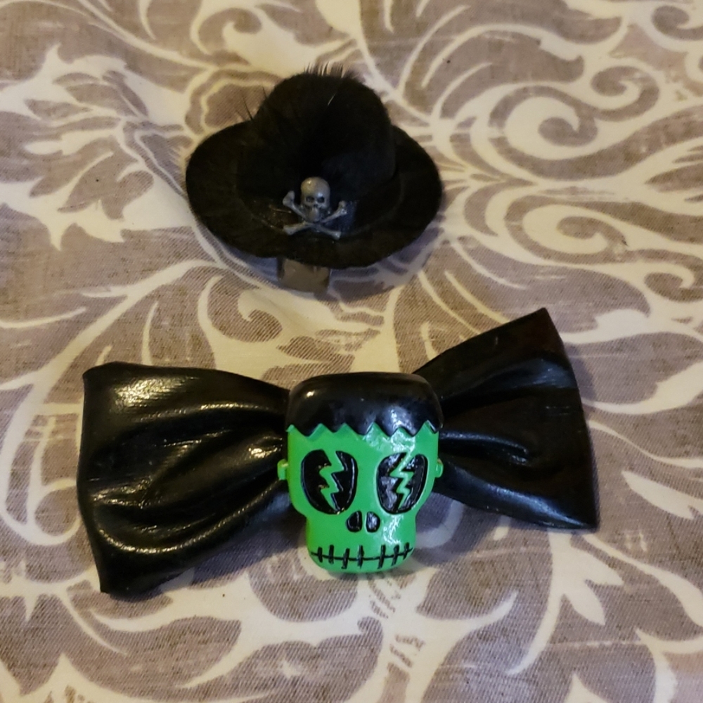 🦇Frankenstein hair bow and tiny hat clip bundle